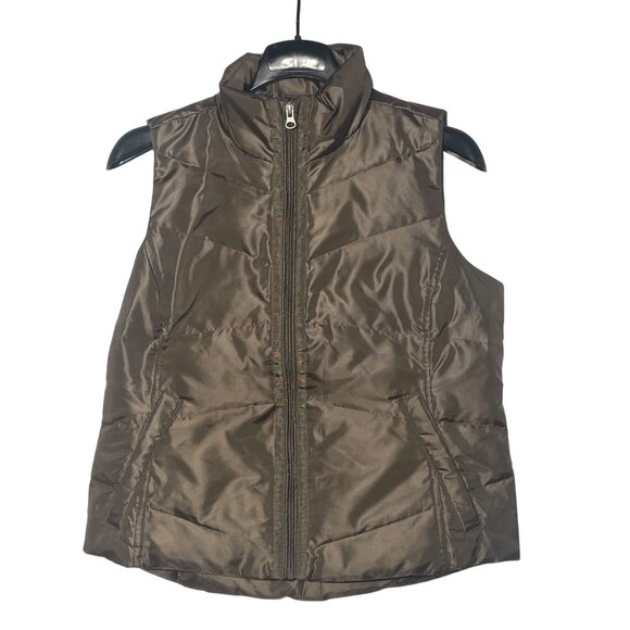 Lands' End Down Filled Full Zip Puffer Vest Brown Sz SM (6-8) Pockets - Picture 1 of 6